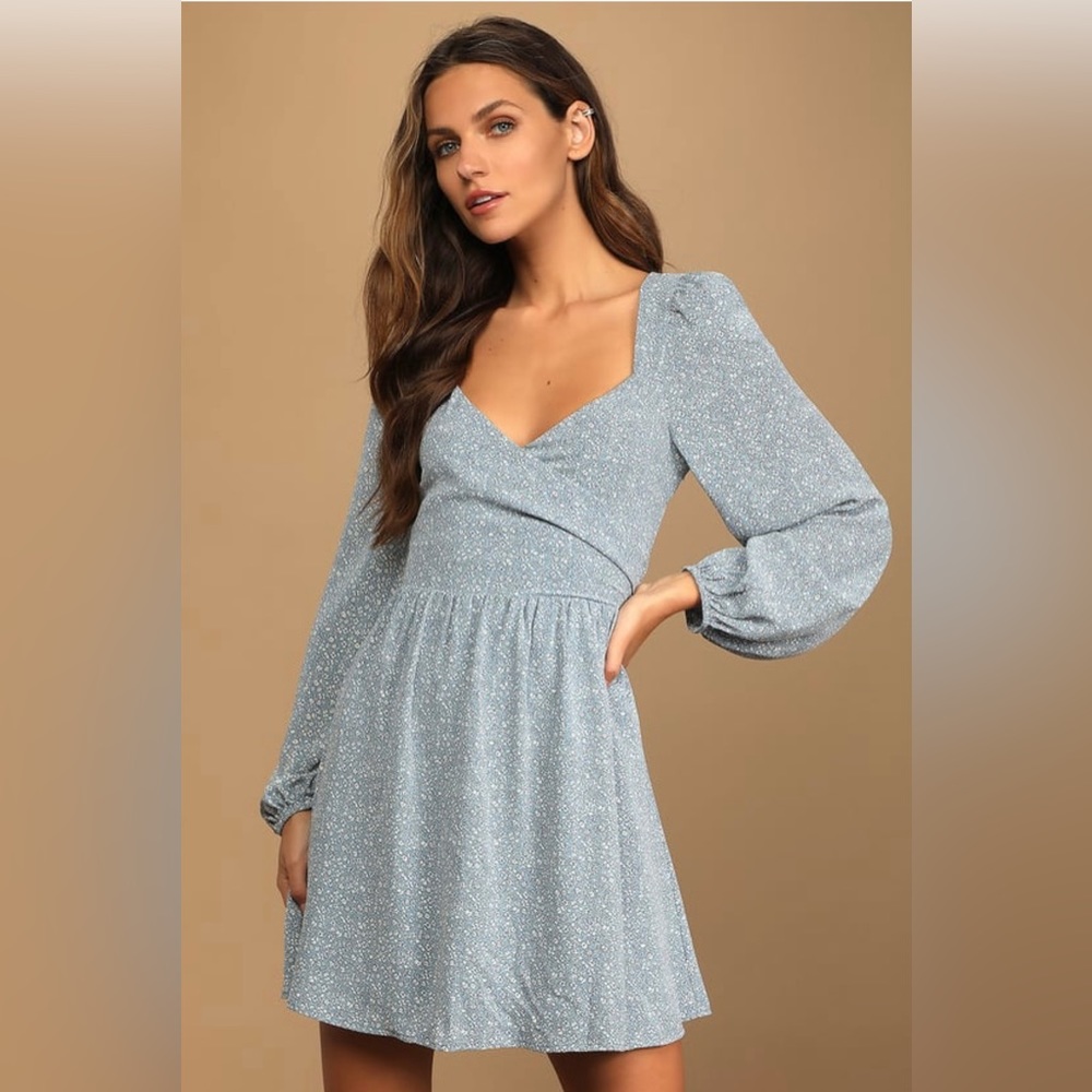 Lulus Always in Harmony Light Blue Floral Print Tie-Back Mini Dress